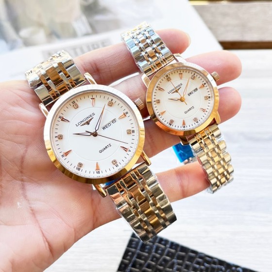 Longines Couple Watches, Original Imported Quartz Movement, Mineral Glass Crystal, 316L Stainless Steel Case, Men's Diameter 40mm, Women's Diameter 30mm, Thickness 8mm